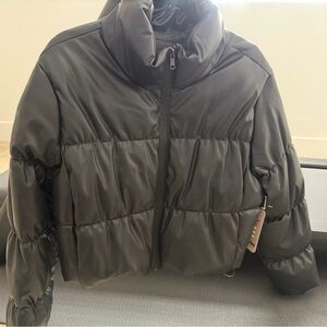 Ci Sono Black Cropped Puffer Jacket with High Collar